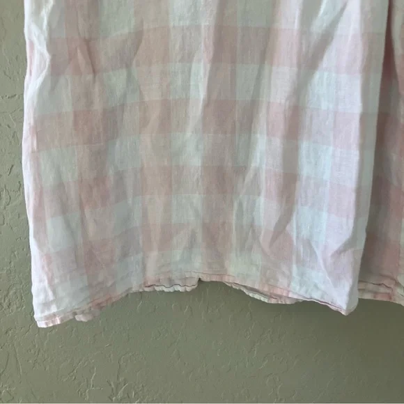 J.Jill Linen Pink/White Tablecloth Plaid Button Back Blouse Sleeveless Size L - Picture 2 of 8